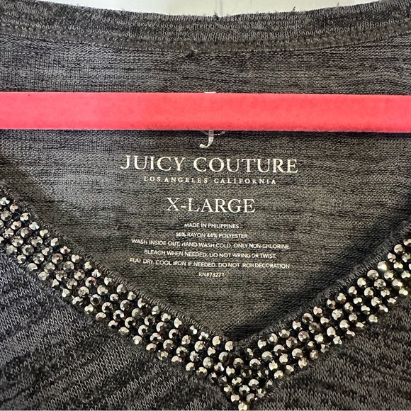 Juicy Couture Rhinestone Trim Burnout Tee – Off Shoulder Glam Top - Picture 6 of 7